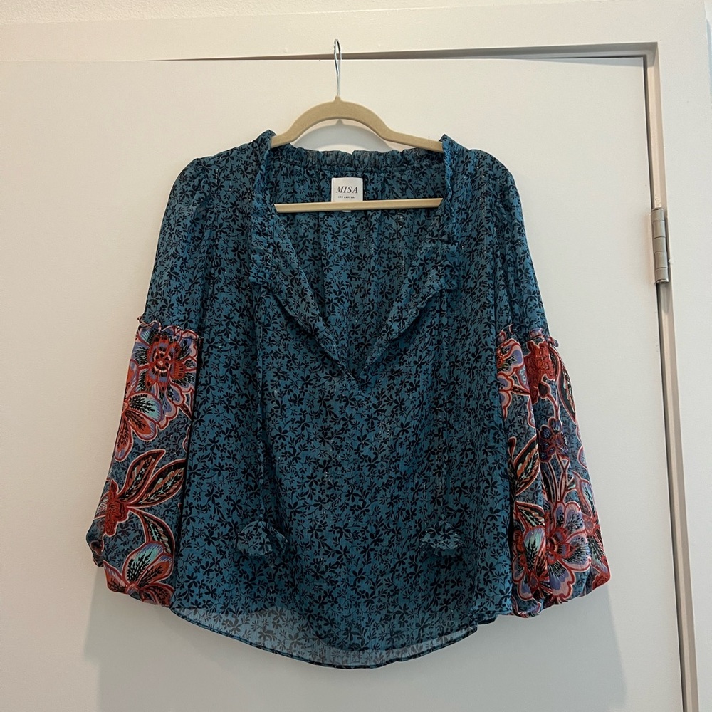 MISA blue floral blouse size S
